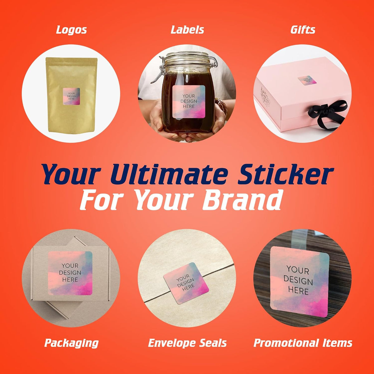 100 Custom Vinyl Stickers - Upload Your own Image, Text, Design, Logo - Personalized Logo Labels