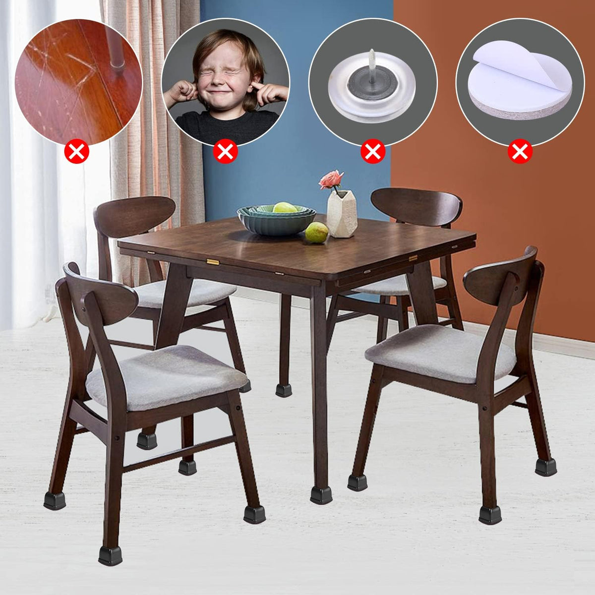 Ezprotekt 24 Pcs Square Chair Leg Floor Protectors with Felt, Silicone Felt Furniture Pads for