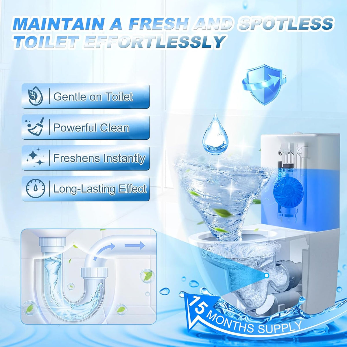 KIISIISO Toilet Bowl Cleaner Tablets, Blue Automatic Toilet Tank Cleaners, Septic-Safe Hard Water