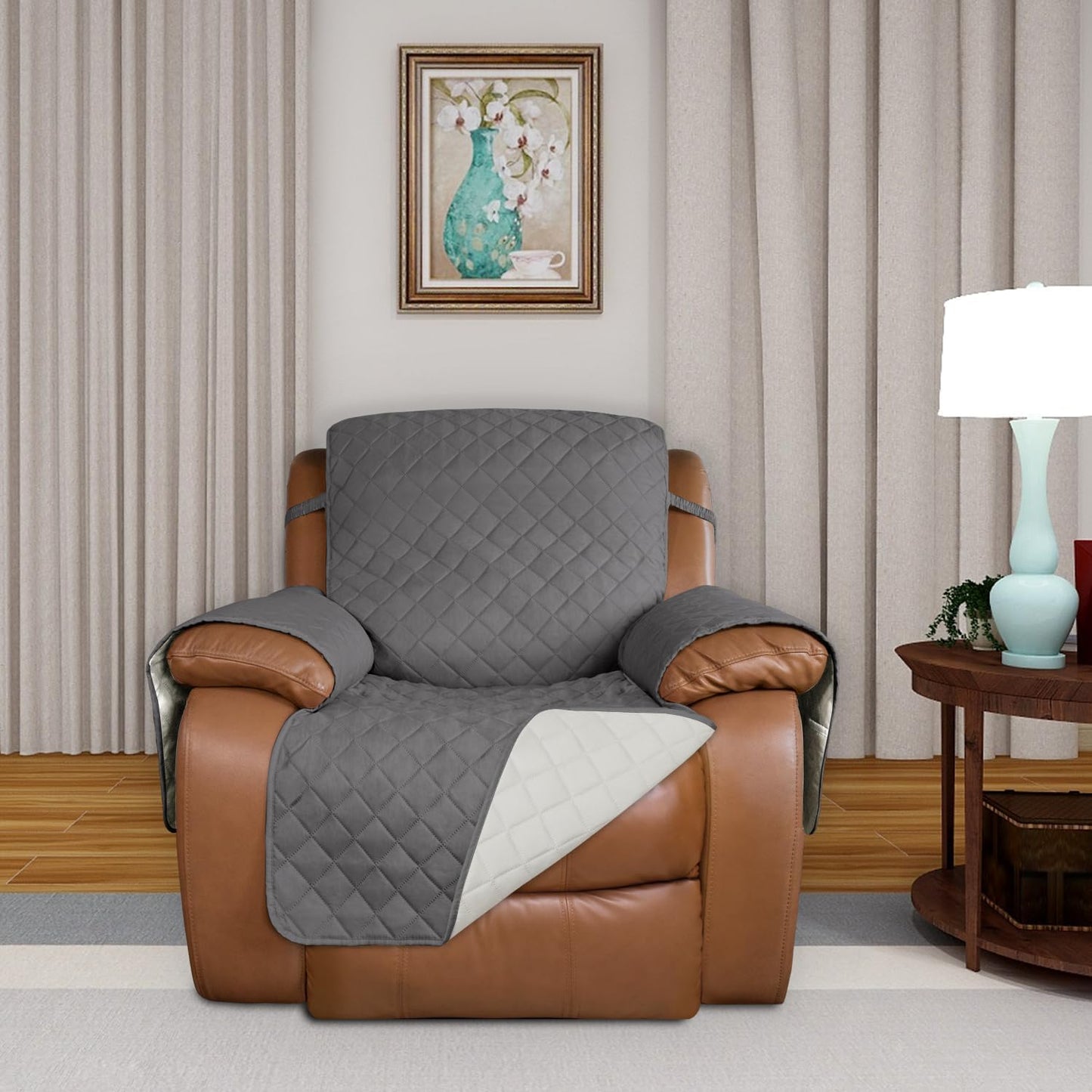 PureFit Reversible Quilted Sofa Cover, Water Resistant Slipcover Furniture Protector, Washable