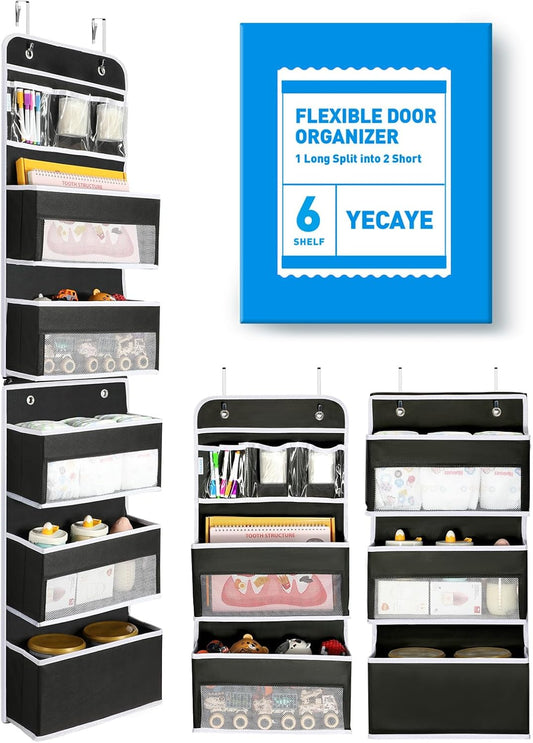 Yecaye 6-Tier Over The Door Storage Organizer, Flexible 1 Split into 2 Swing-Proof Hanging Bathroom
