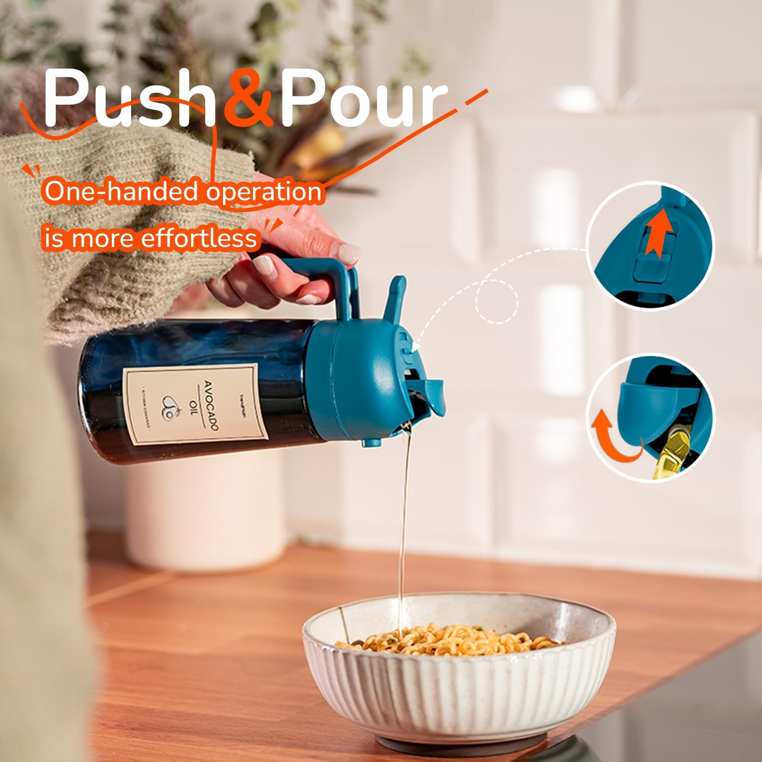 TrendPlain 16oz/470ml Blue Glass Olive Oil Sprayer for Cooking - 2 in 1 Olive Oil Dispenser for