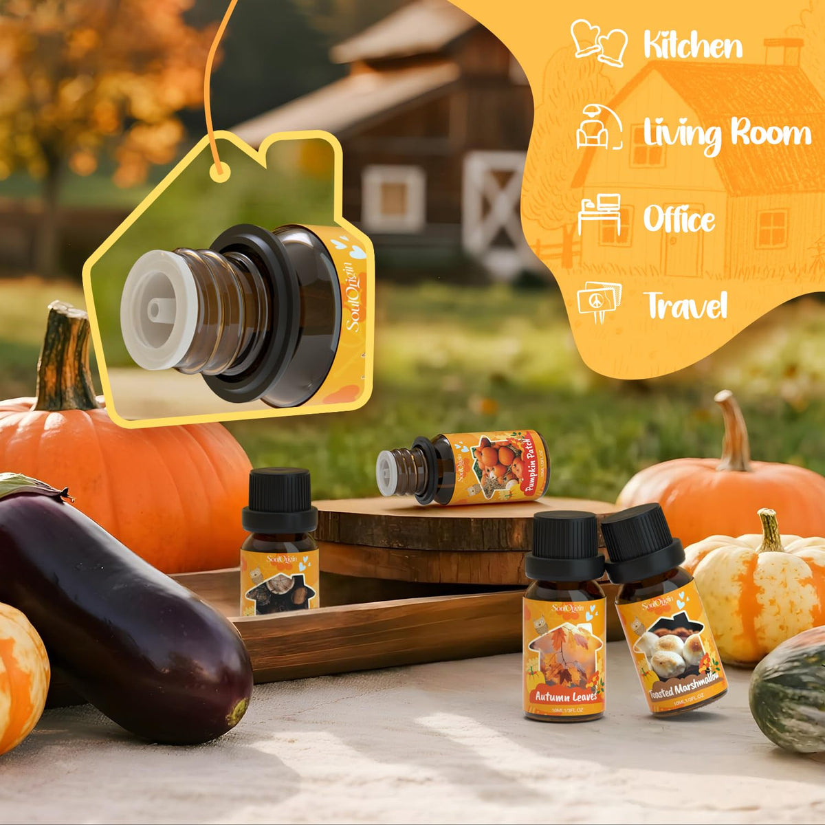 Fall Cozy Cabin Fragrance Oils Set, Essential Oil for Diffuser, Use for Soap Candle Making-Smoky