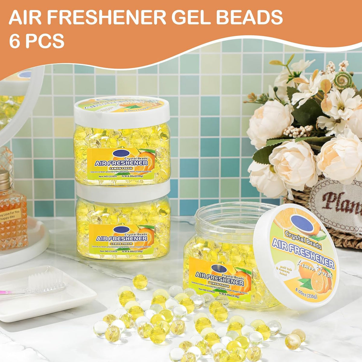 6 Pcs Air Freshener Gel Beads Bulk Odor Eliminator Beads Odor Removing Gel for Home, Bathrooms