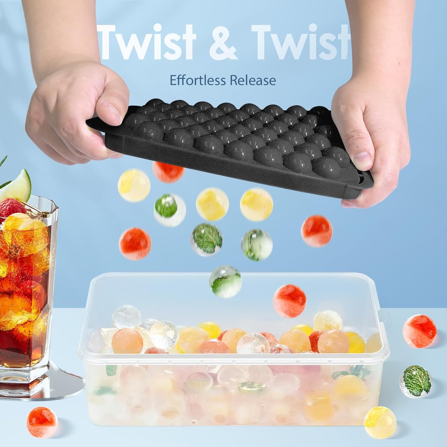 WIBIMEN Ice Cube Tray with Lid and Bin - Round Ice Trays for Freezer with Lid - Ice Cube Trays for