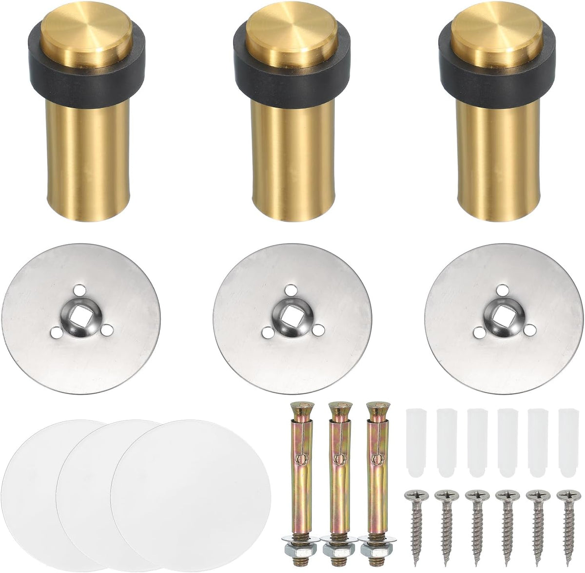 PATIKIL 3Set Round Door Stoppers, 80mm Stainless Steel Door Stop Doorstop Wedge Metal Cylinder Self