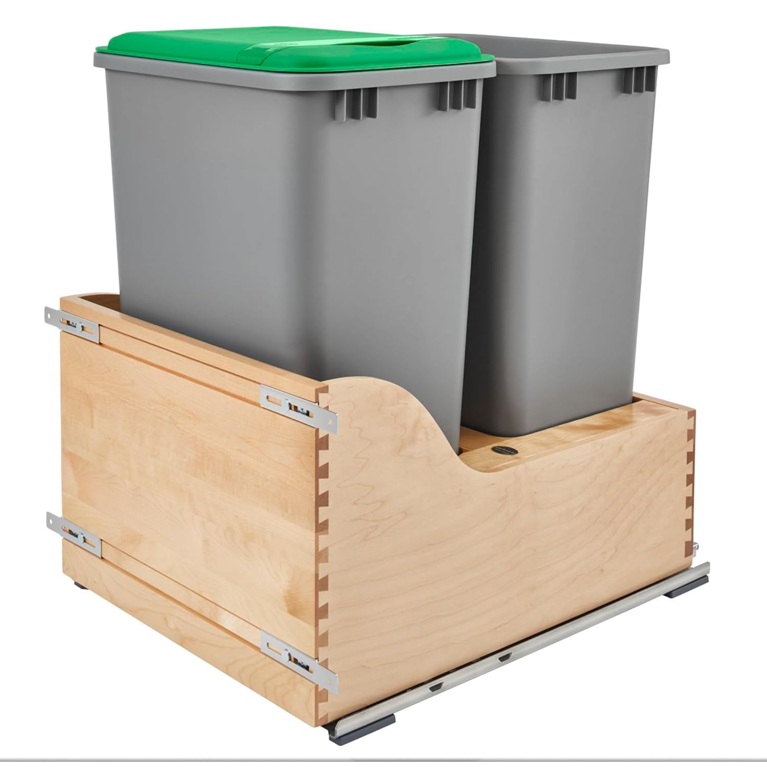 Rev-A-Shelf Pullout Trash Cans for Kitchen Cabinet, Dual 50 Qt Bins with 18" Wood Frame - Large