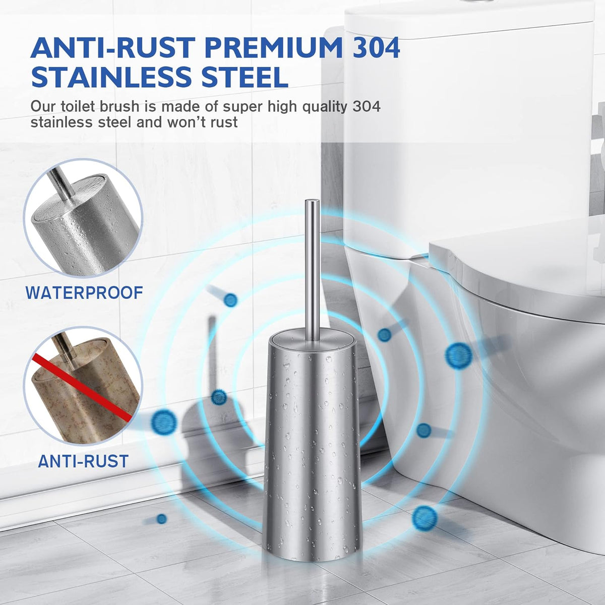 Toilet Brush and Holder, 2 Pack Toilet Brush Stainless Steel, Toilet Bowl Brush for Bathroom