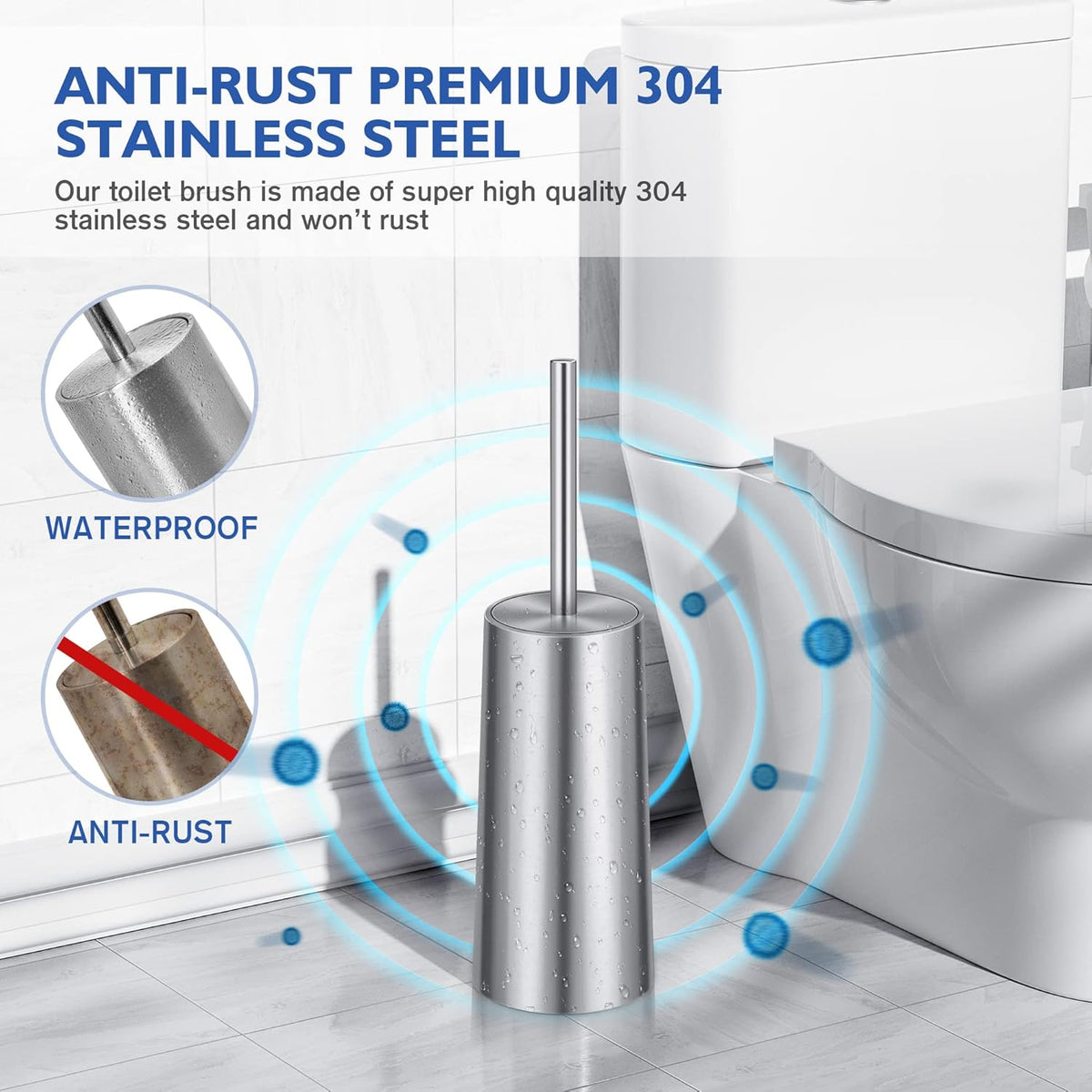 Toilet Brush and Holder, Toilet Brush 304 Stainless Steel, Toilet Bowl Brush for Bathroom