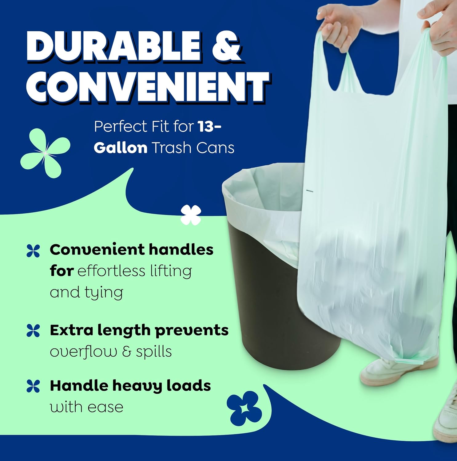 BPI 100% Home Compostable Kitchen Trash Bags, 13 Gallon 1.5 Mil Heavy Duty Unscented Plant Based