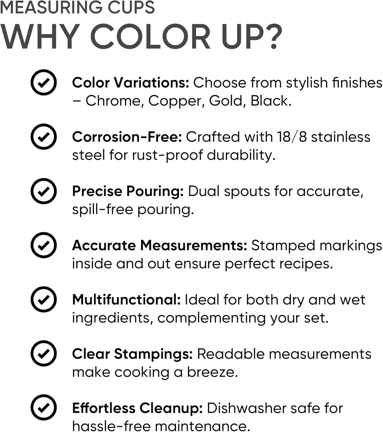 Color Up 2 Cup Measuring Cup, 480ml Black Stainless Steel Metal Measuring Scoop, Easy-Pour Spouts