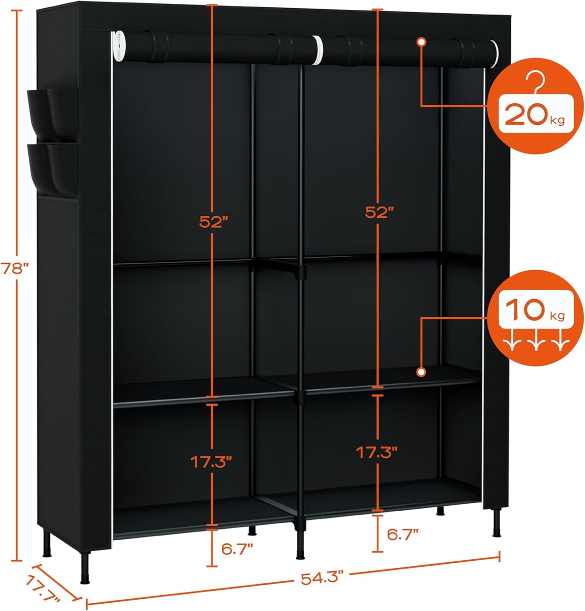 Portable Closet, 54.3 Inch Large Capacity Wardrobe Closet with Cover, Clothes Storage Organizer