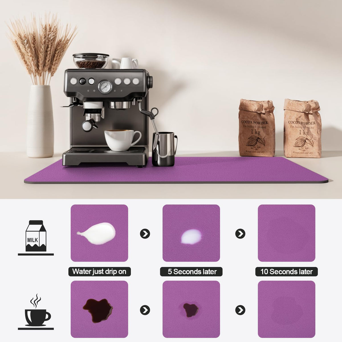 Dish Drying Mat for Kitchen Counter | Coffee Bar Mat for Countertops | Heat Resistant Drainer Mat