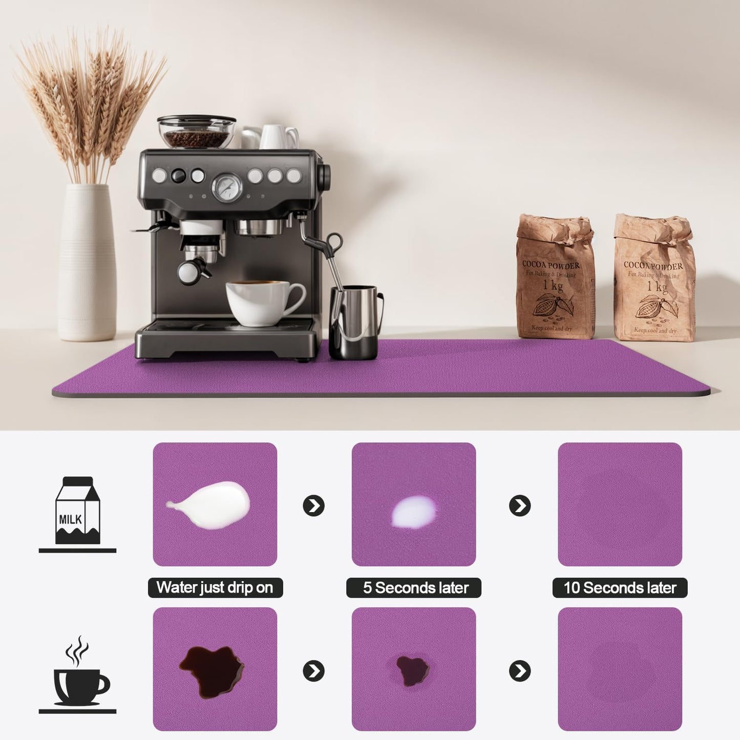 Dish Drying Mat for Kitchen Counter | Coffee Bar Mat for Countertops | Heat Resistant Drainer Mat