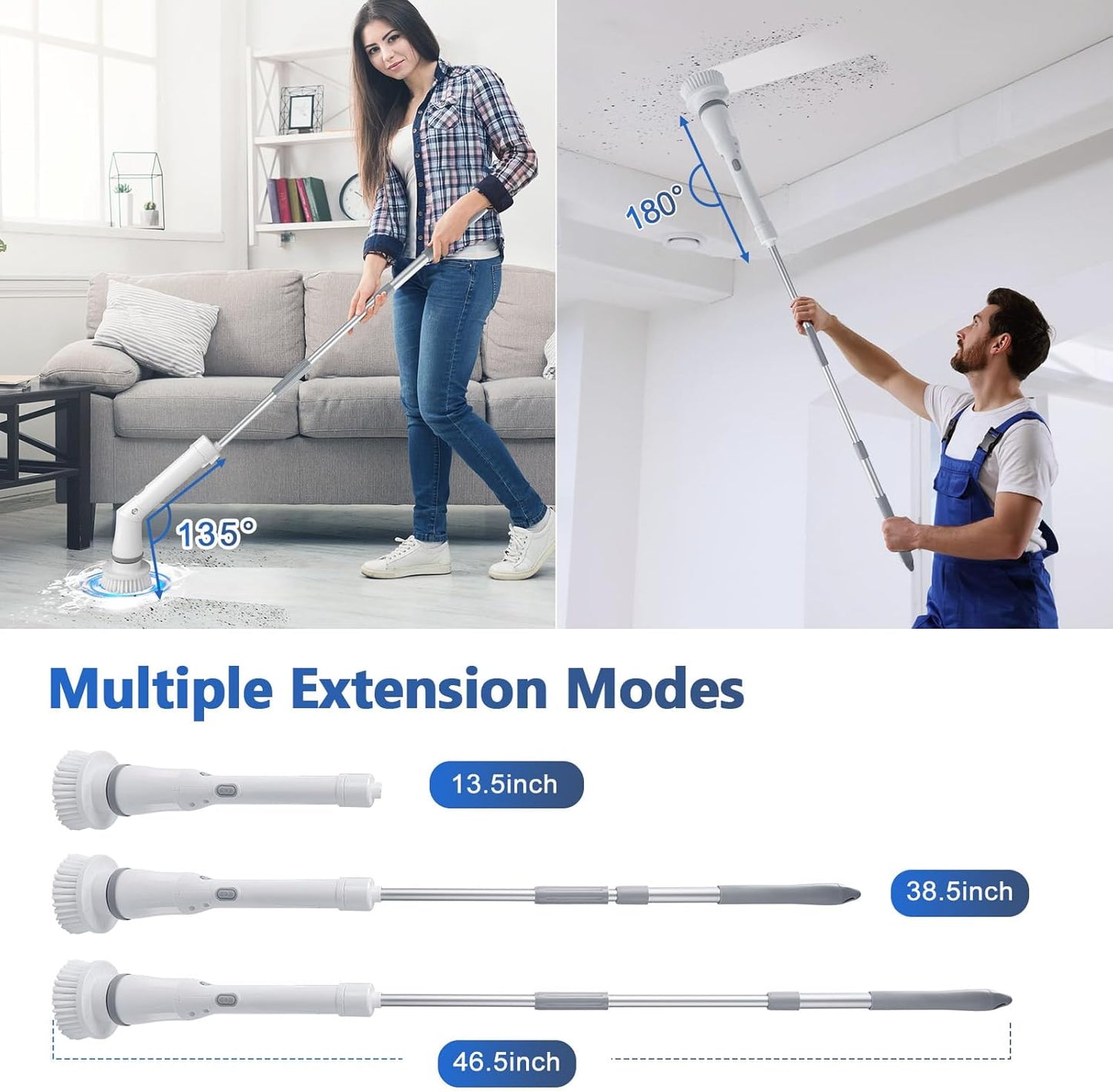 Qimedo Upgrade Rechargeable Electric Scrubber for Cleaning, 45-inch Handheld Spin Scrubber with