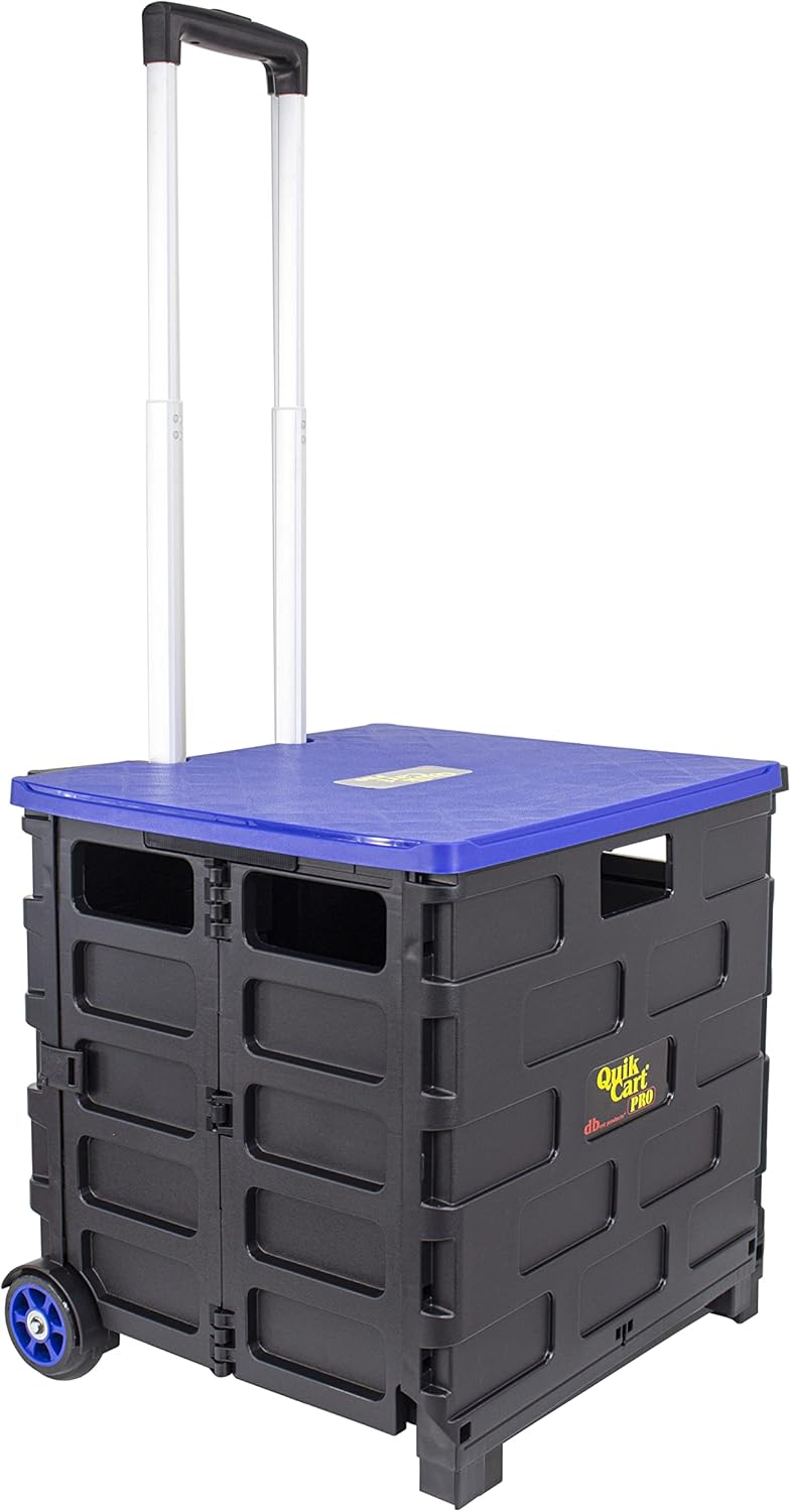 dbest products Quik Cart Pro Wheeled Rolling Crate Teacher Utility with seat Heavy Duty Collapsible