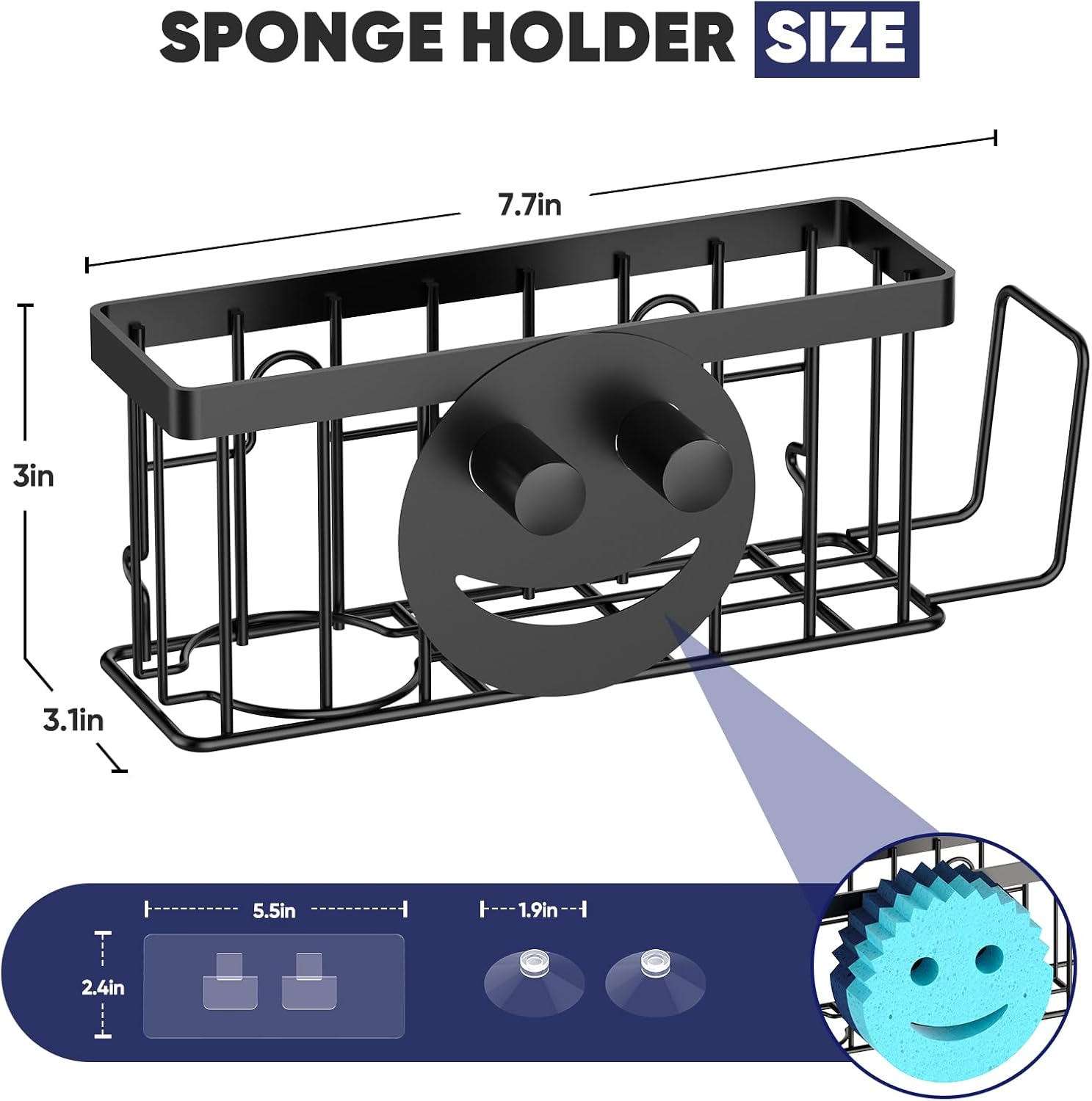Sponge Holder for Kitchen Sink,Sink Caddy Smiley Face,4-in-1 Sponge Holder with Suction Cups & 1