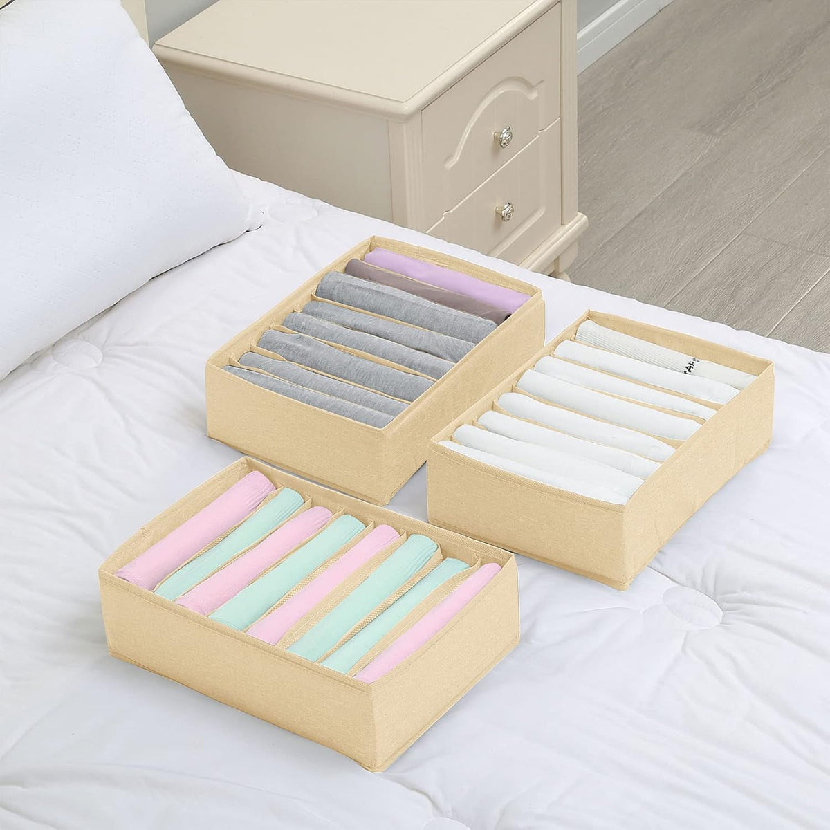 Qozary 4 Pack Drawer Organizers for Clothing, 8 Grids Foldable Closet Organizers and Storage Bins