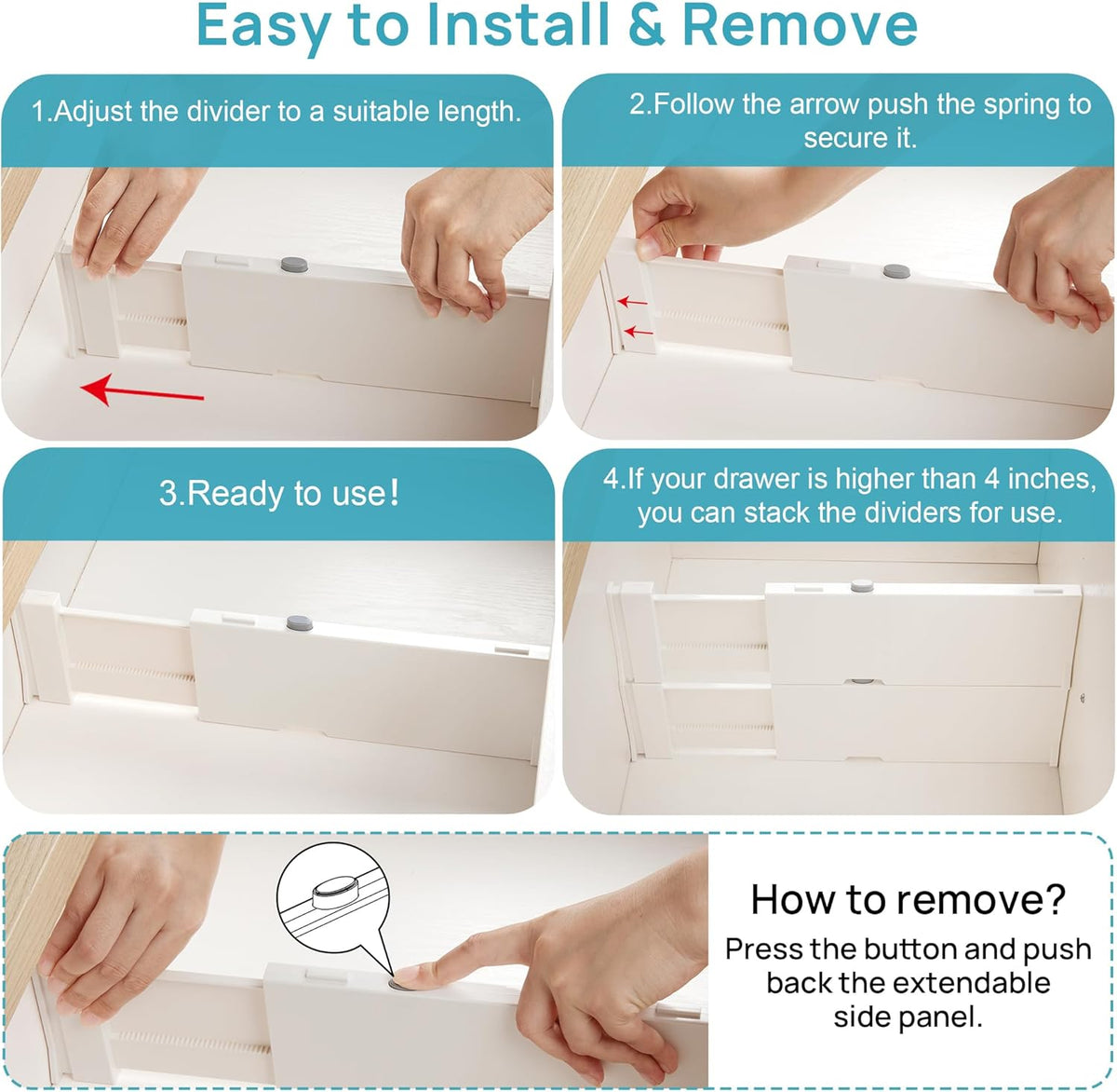 Vtopmart 12 Pack Drawer Dividers for Clothes, 4" High 11.6"-17" Adjustable Expandable Dresser