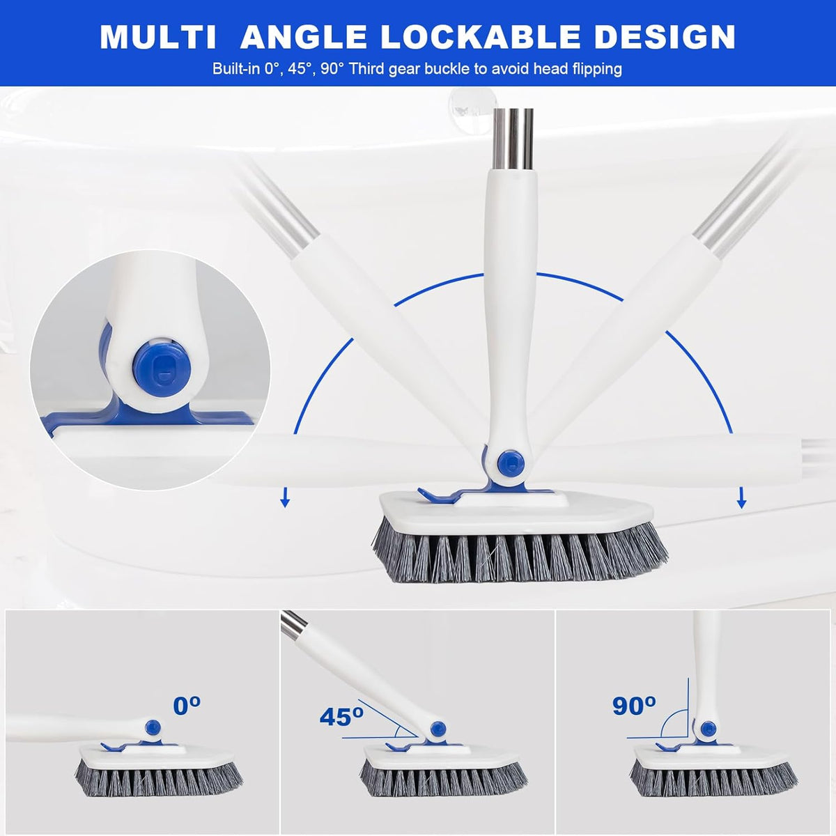 Tile Tub Scrubber Brush with 52-inch Adjustable Long Handle 3-in-1 Rotatable Shower Brush for