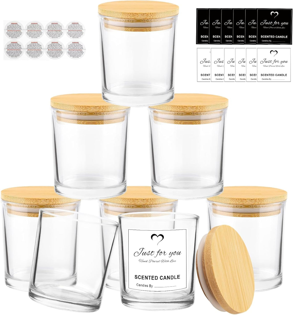 CONNOO 8 Pack 14 OZ Clear Glass Candle Jars with Bamboo Lids for Making Candles, Large Size Empty