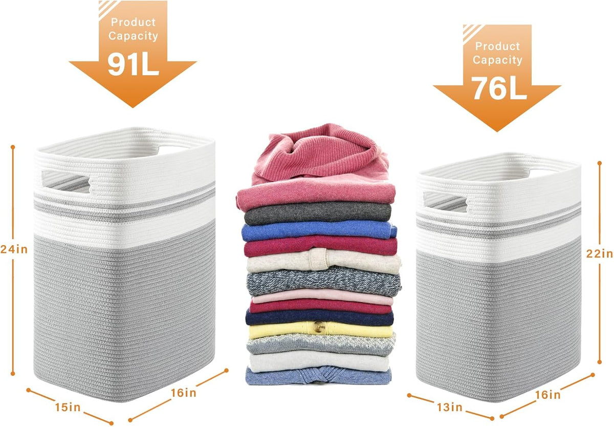 OIAHOMY 91L Laundry Hamper, XXXLarge Laundry Basket, Collapsible Cotton Rope Basket,Woven Storage