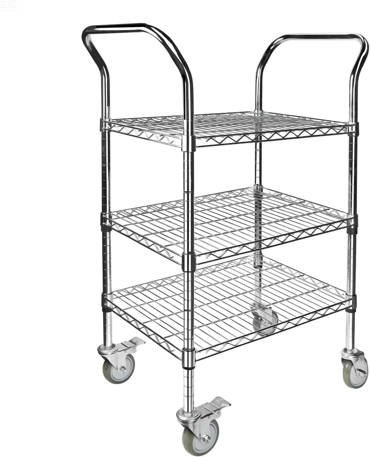 Northsky 3-Shelf Wire Utility Cart on Wheels, Chrome Finish Rolling Metal Shelving with Wheels
