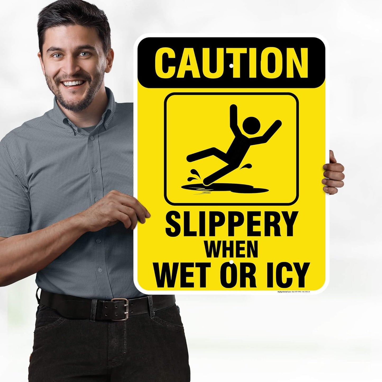 Caution Slippery When Wet Sign or ICY Sign, 18"x24" .063 Aluminum, Indoor/Outdoor Use, USA MADE By