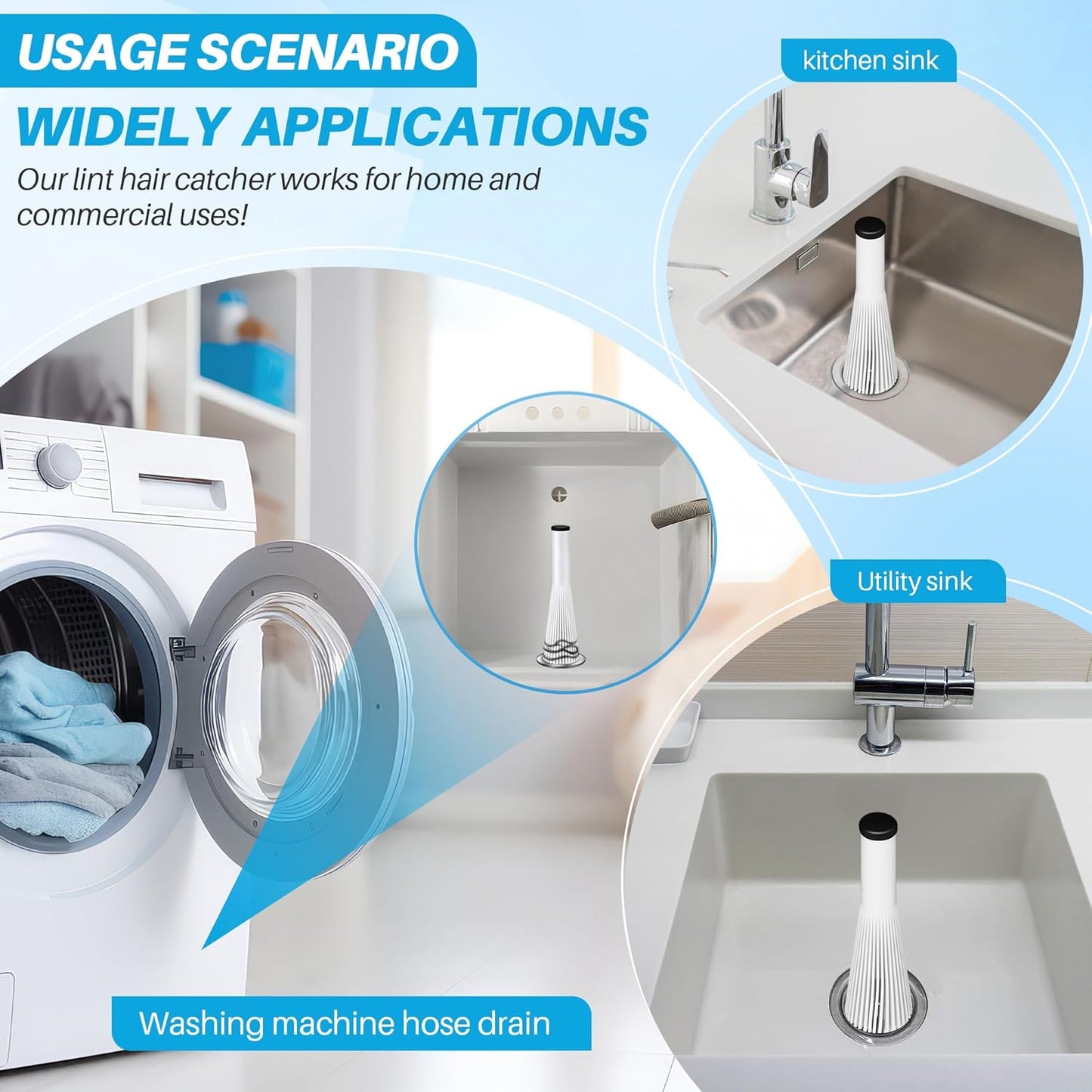 Feekoon 2 Pack Lint Trap for Washing Machine Utility Tub and Sink Drains, Laundry Lint Catcher with