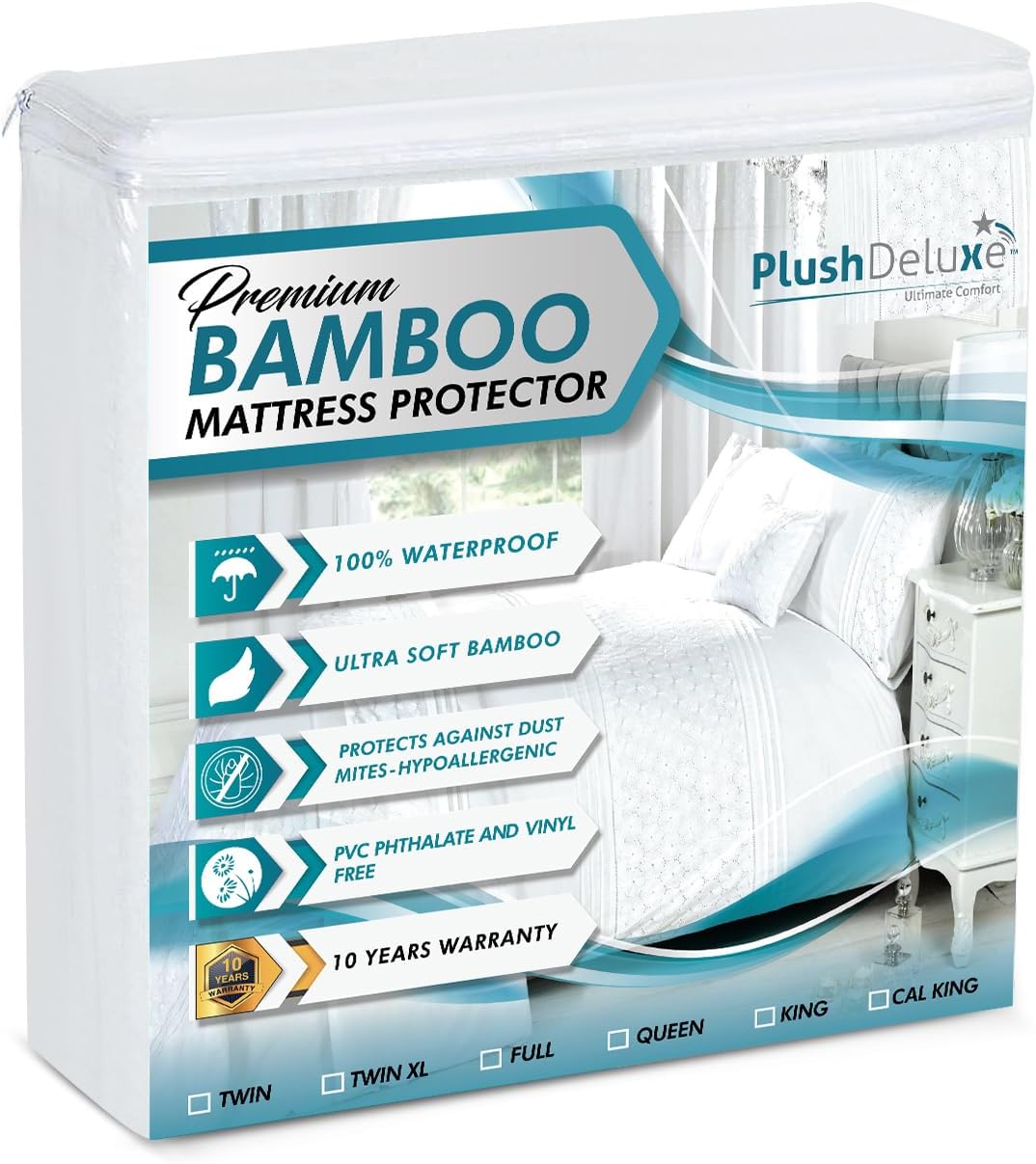 PlushDeluxe Premium Bamboo Mattress Protector – Twin Size, Waterproof, & Ultra Soft Breathable
