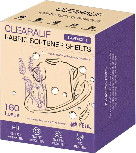 CLEARALIF laundry Fabric Softener Sheets, Lavender Scent, 160 Loads, Eco Friendly, Great For