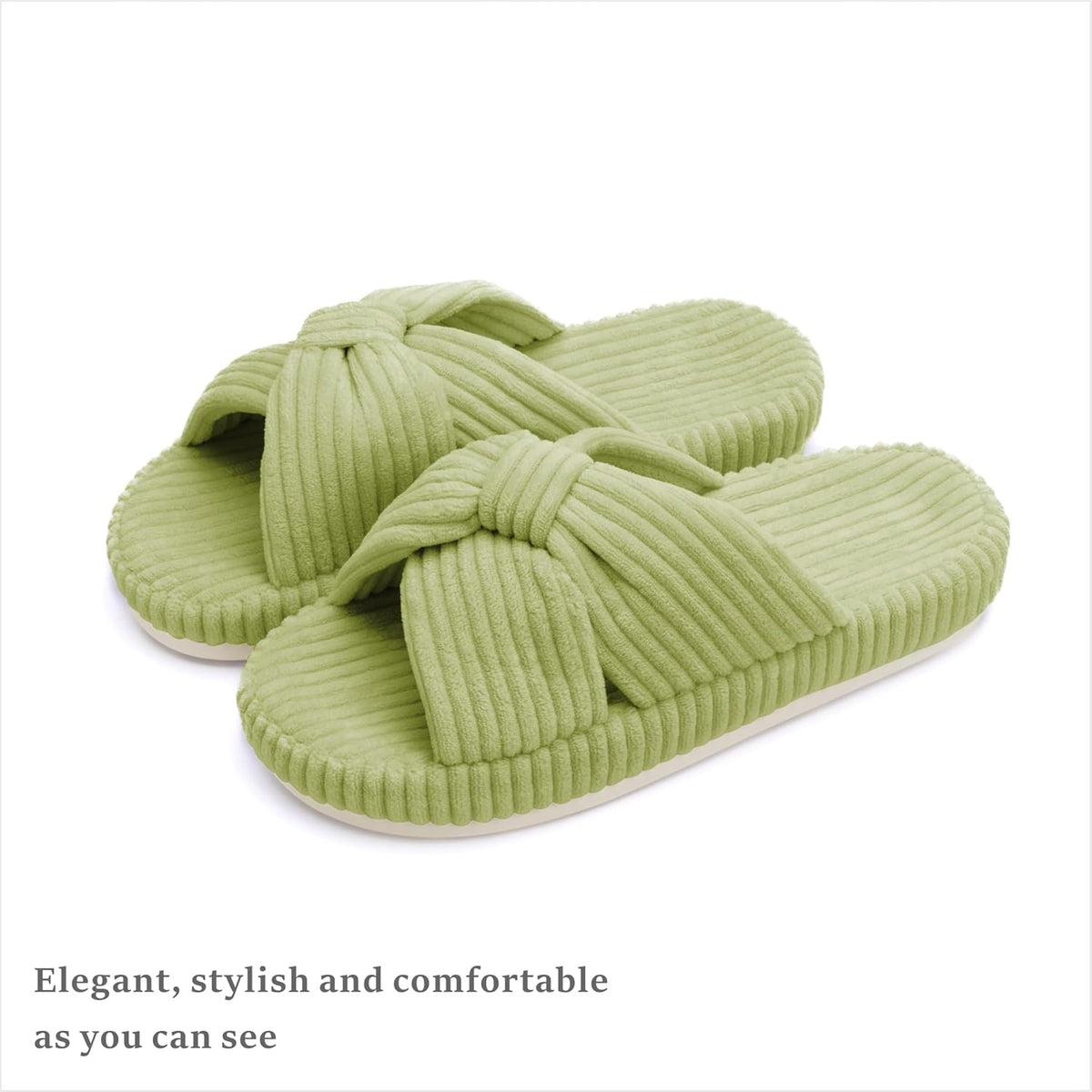 Chantomoo Slippers for Women Memory Foam House Bedroom Corduroy Bow Crossbands Slide Slipper Shoes