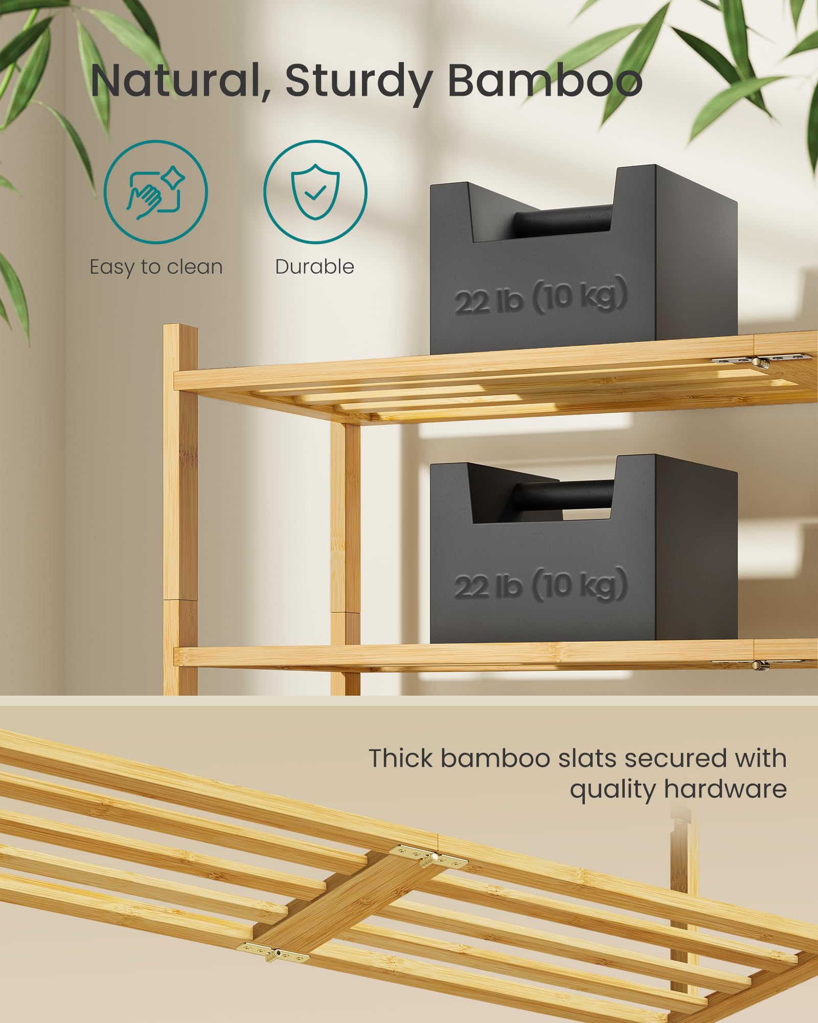 SONGMICS Bamboo Shoe Rack for Closet, Stackable Shoe Oragnizer with Modular Structure, Space-Saving