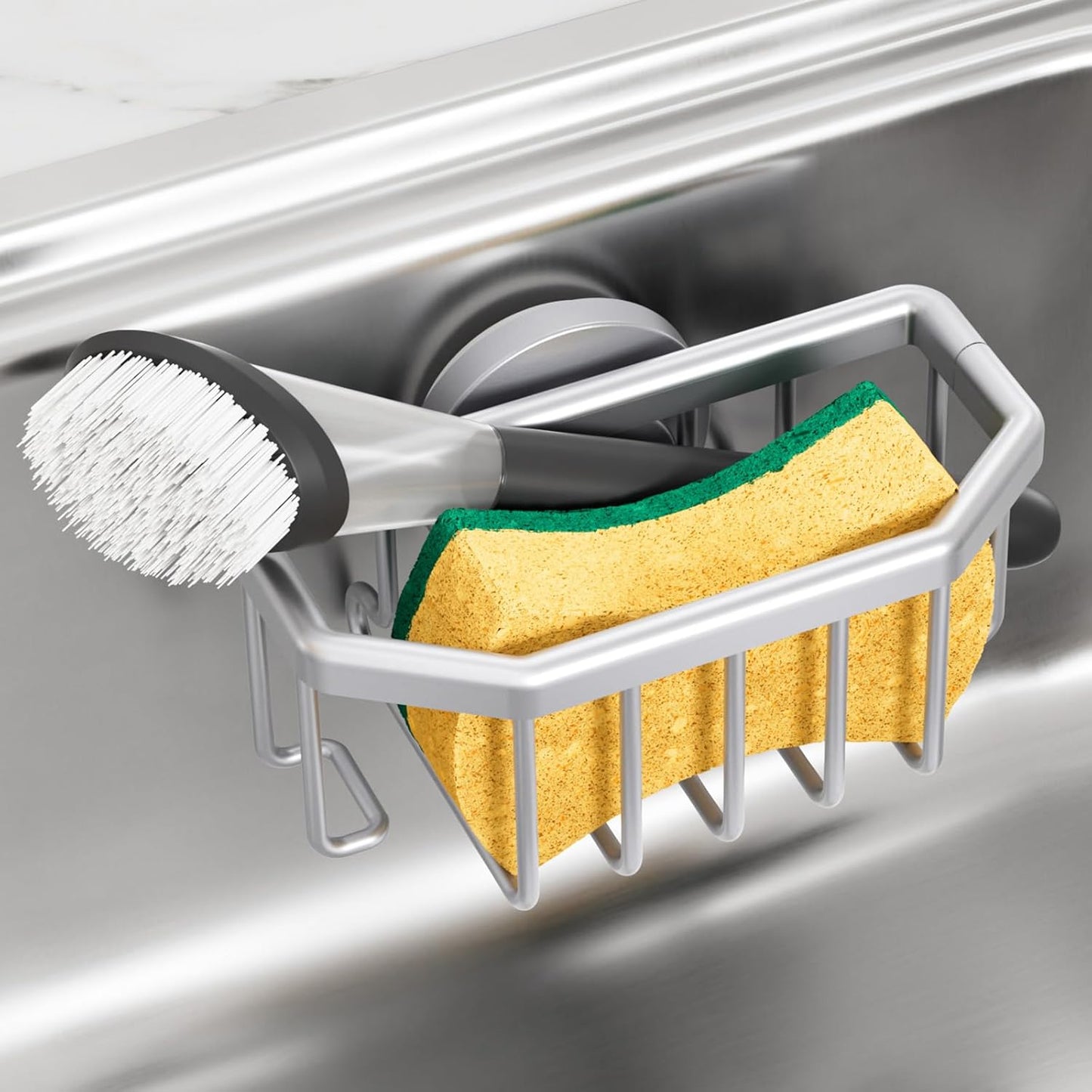 TAILI Sponge Holder for Kitchen Sink with Strong Suction Cup, Rustproof Aluminum Sink Caddy for
