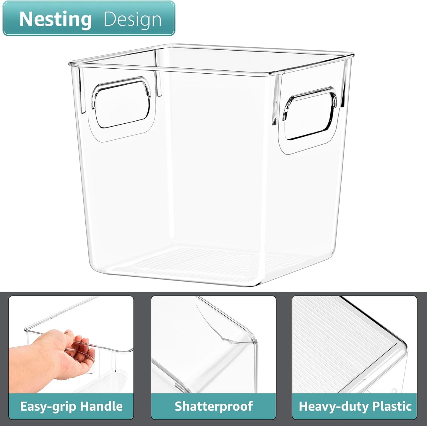 Sorbus 8 Pack Small Clear Plastic Storage Bins, Clear Organizer Bins with Handle for Kitchen