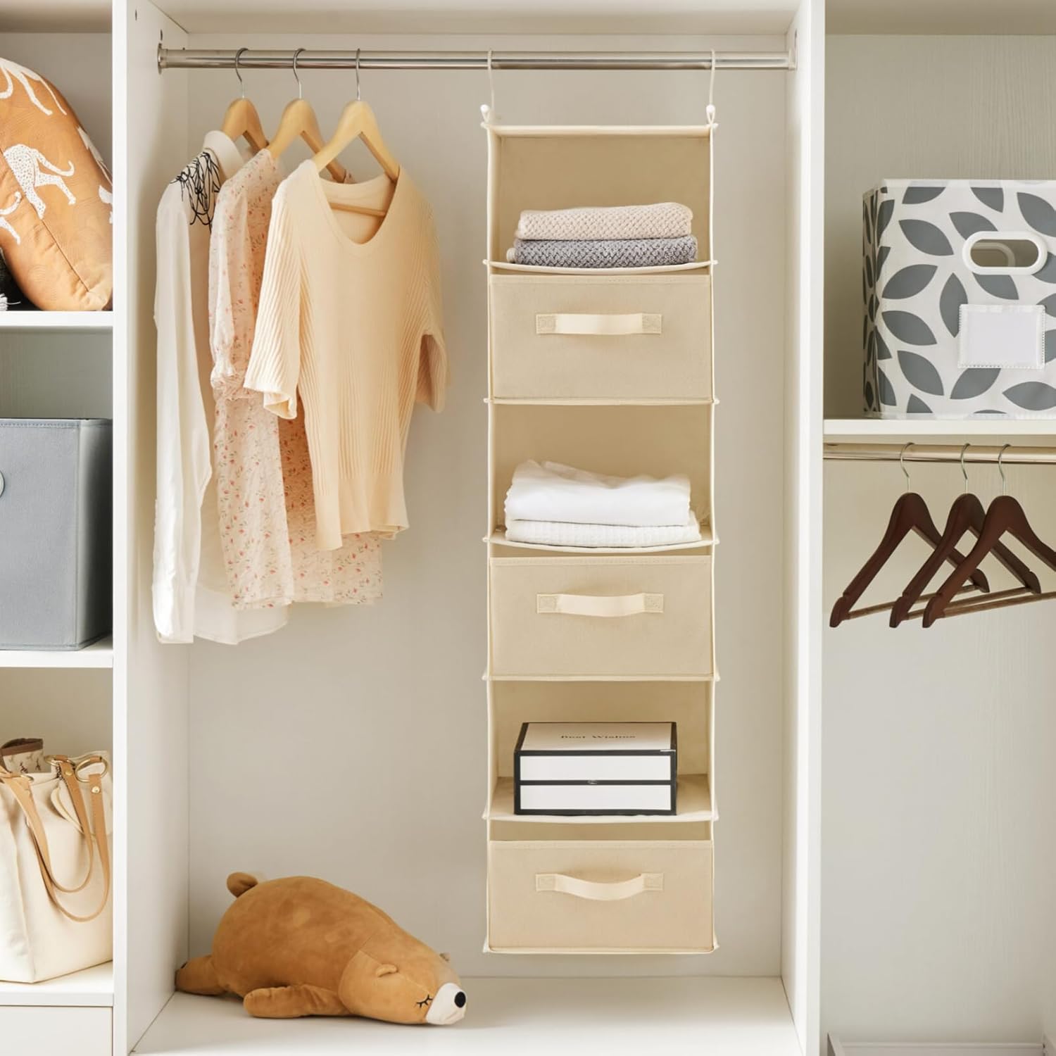 MAX Houser 6 Tier Shelf Hanging Closet Organizer, Closet Hanging Shelf with 2 Sturdy Hooks for