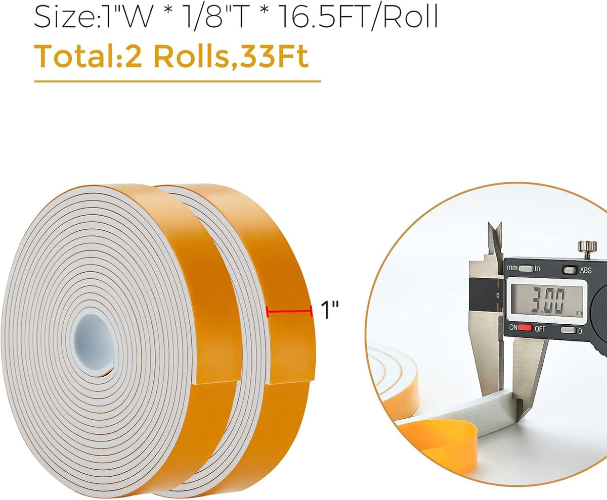 33 Feet Weather Stripping Door Seal, 1" Wide X 1/8" Thick Door Seal Strip High Density Foam Tape