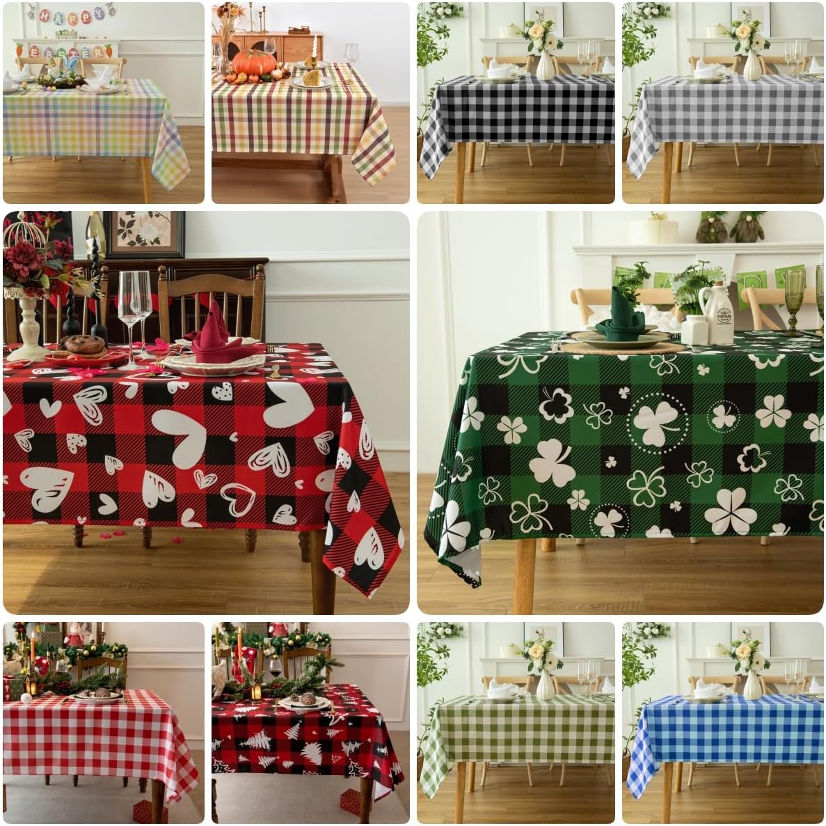 Waterproof Checkered Tablecloth Fabric - Rectangle 58x84 Inch Classic Gingham Buffalo Plaid Table