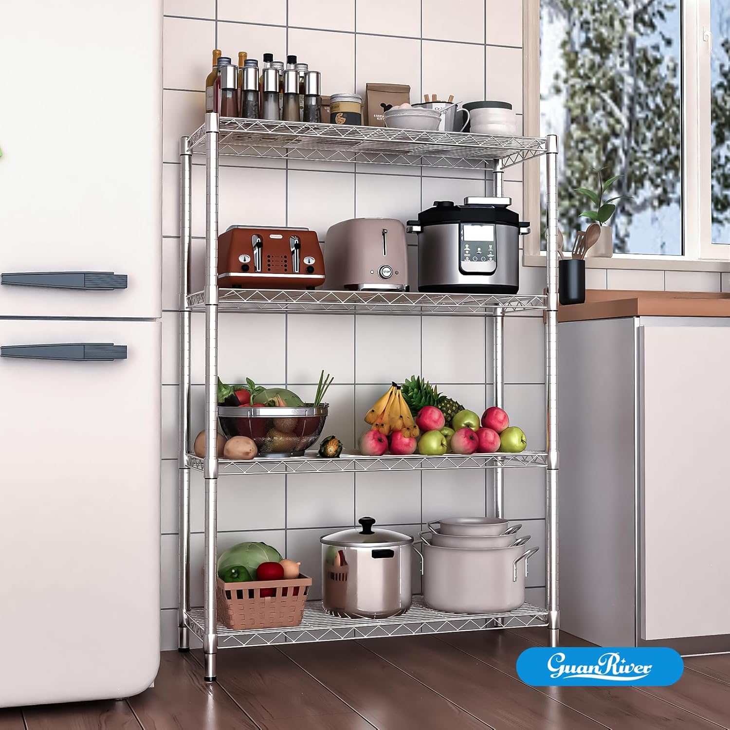 4-Shelf Adjustable Metal Shelf Wire Shelving Unit Storage Rack Display Shelf for