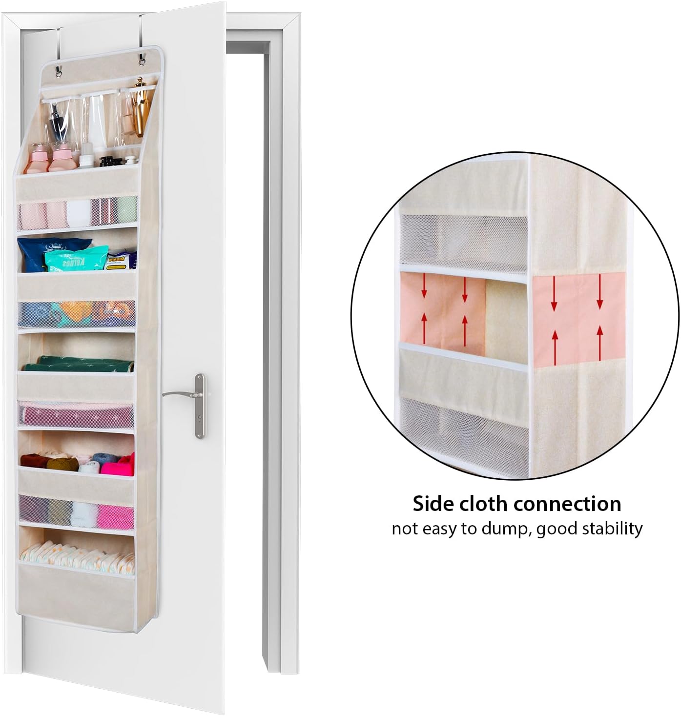 Univivi 6-Shelf Over Door Hanging Organizer Fabric Baby Door Storage with 5 Large Pockets and 3