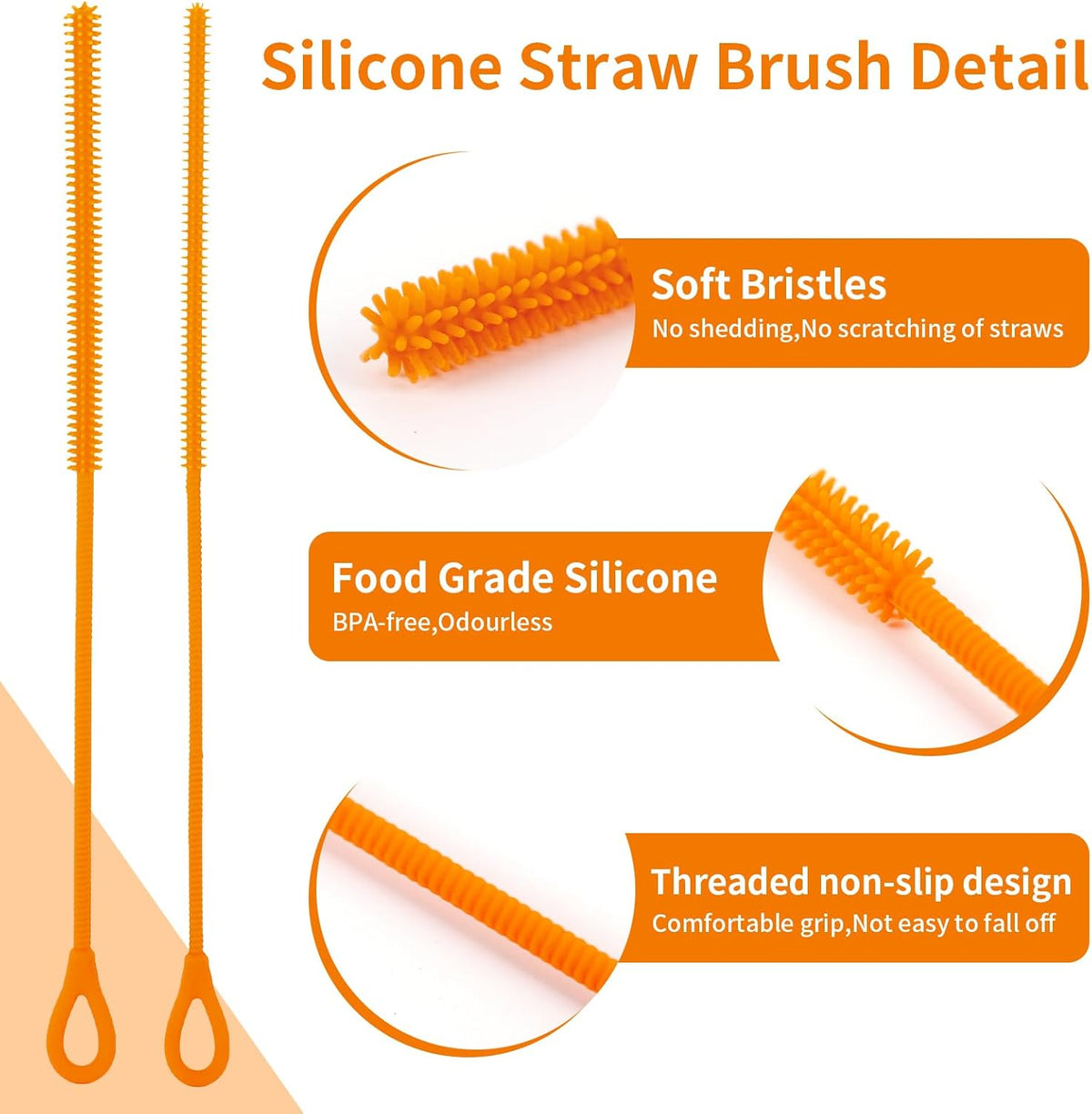 2Pcs Silicone Straw Cleaner Brush, 9.84in Reusable Straw Cleaner with Bendable Steel Core, Extra