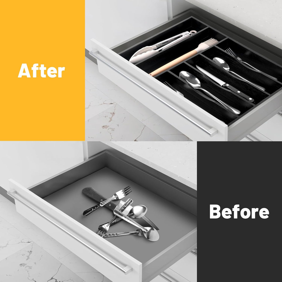 Kitchen Bamboo Silverware Organizer, Kitchen Drawer Organizer - Utensil Holder and Cutlery Tray