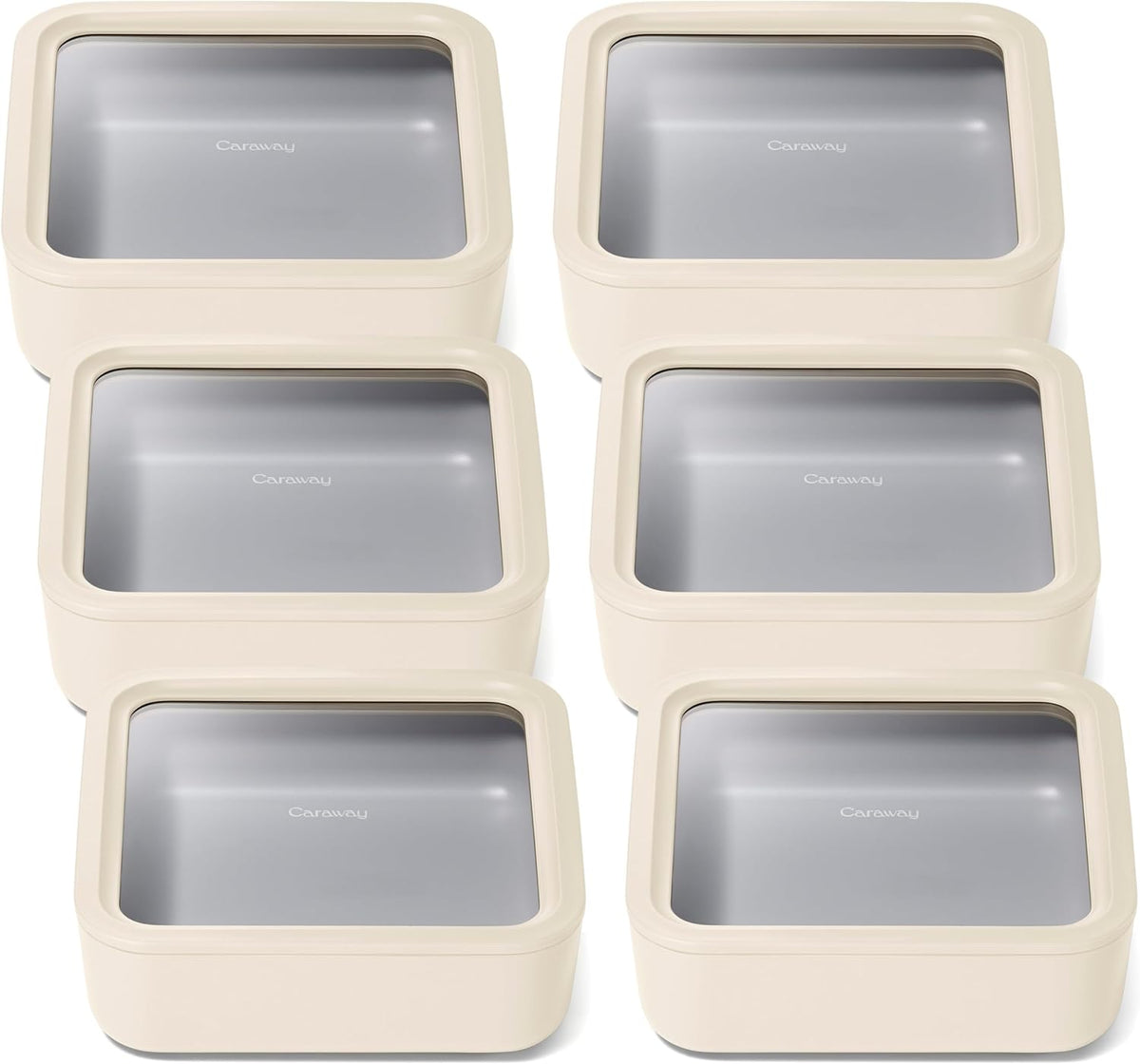 Caraway 6pc Glass Food Storage Set – 10 Cup Food Containers (6) - Ceramic Coated - Non Toxic, Non
