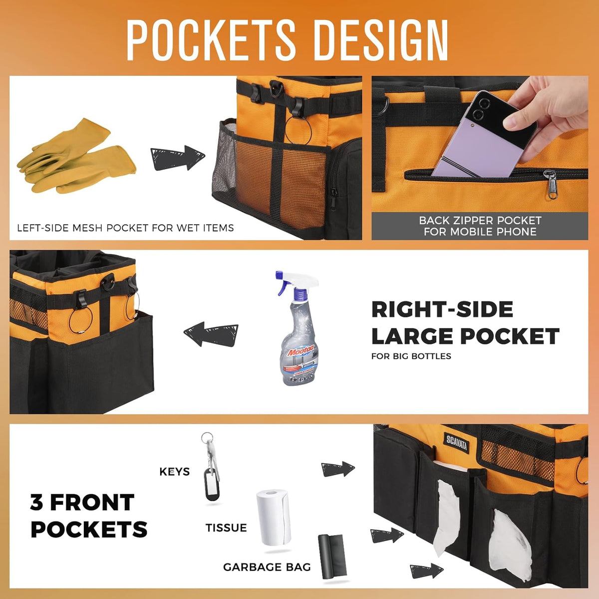 Wearable Cleaning Caddy Bag, Cleaning Caddy Supplies Organizer with Handle & Shoulder Straps for