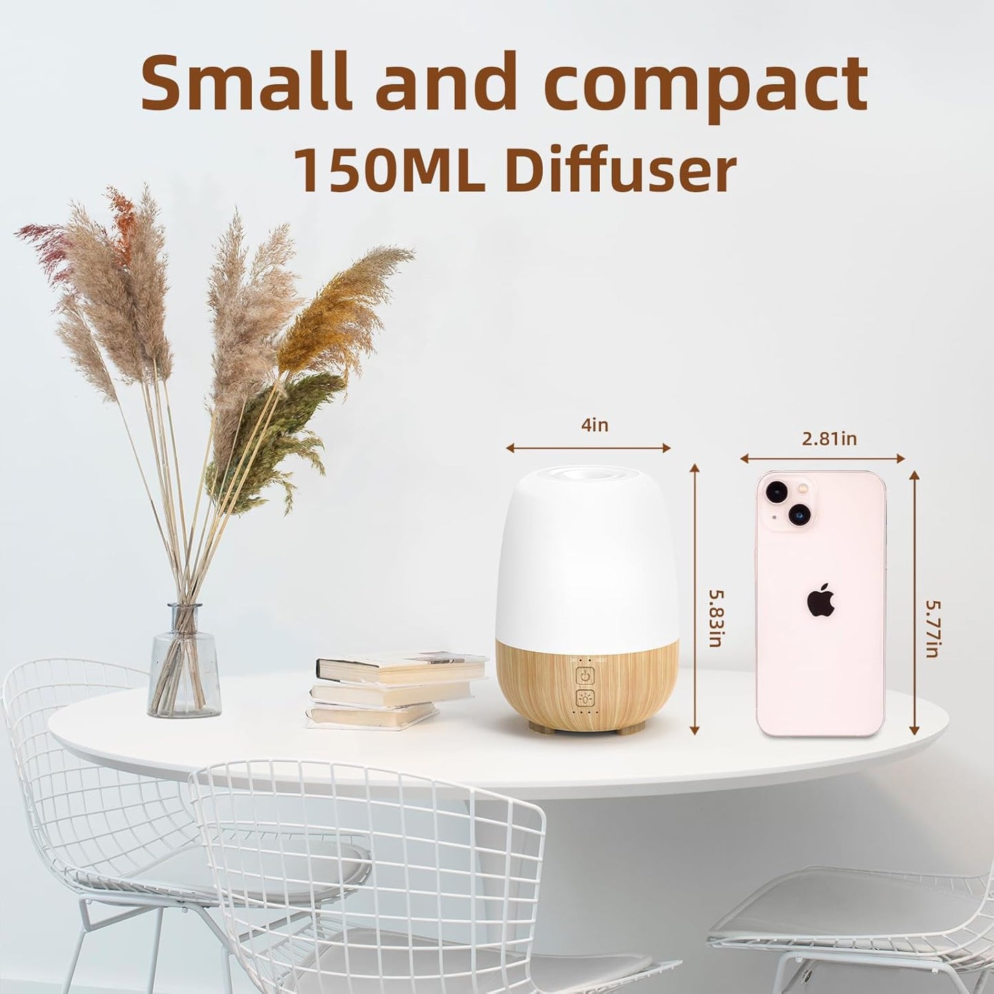 150ML Cordless Essential Oil Diffuser, Built-in 6000mAH Rechargeable Battery, 7-Hour Runtime, 7 LED