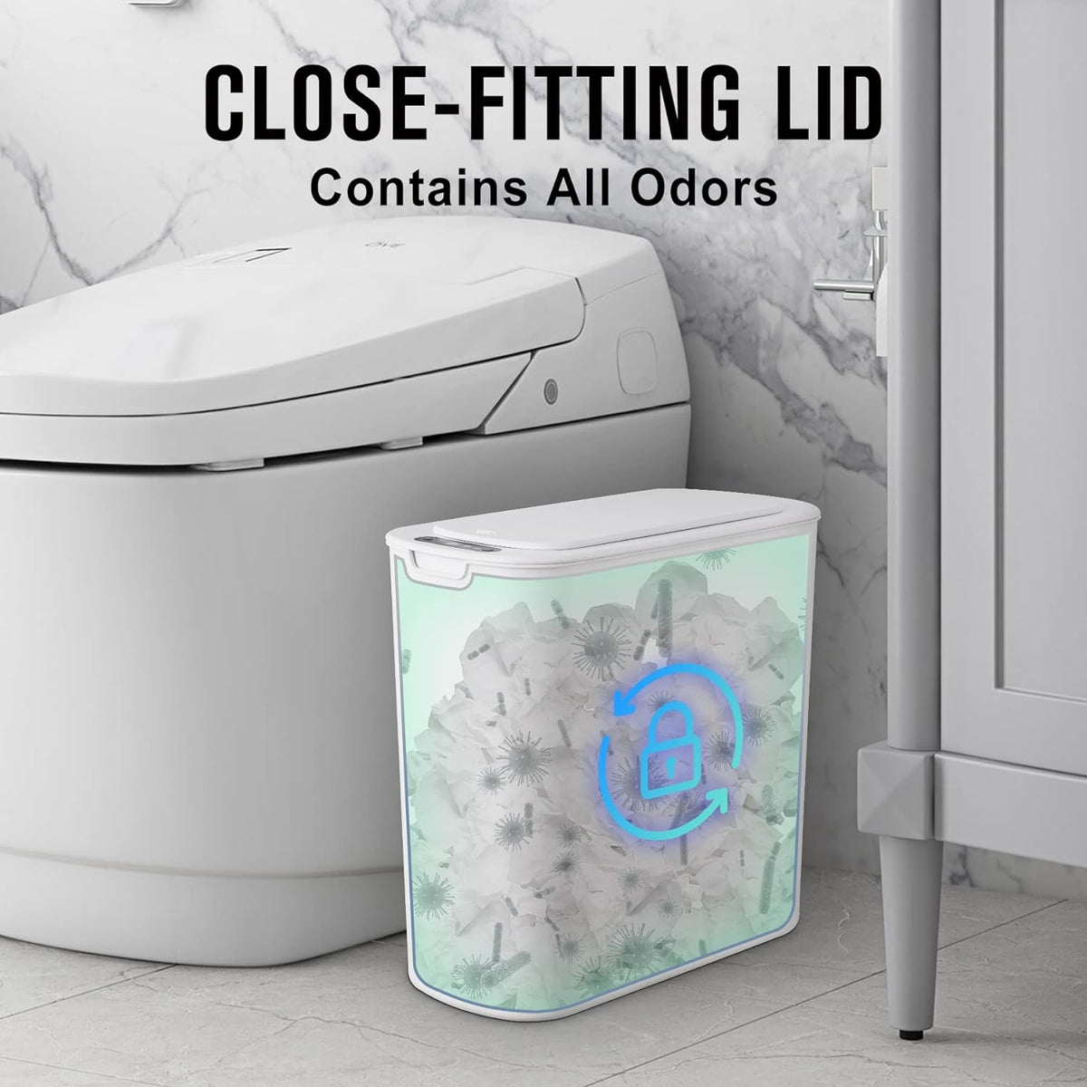 Cesun Automatic Motion Sensor Bathroom Trash Can with Lid, 2.6 Gallon Touchless Trash Bin, Smart