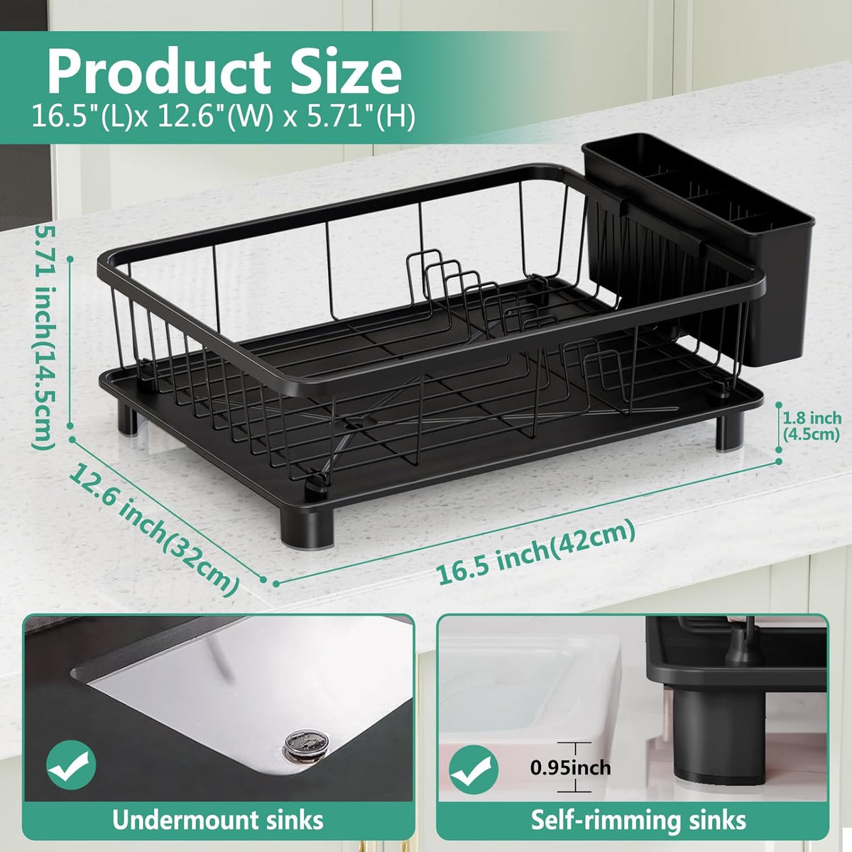 Dish Drying Rack - Space-Saving Dish Rack,Dish Racks for Kitchen Counter with Drainboard, Rustproof