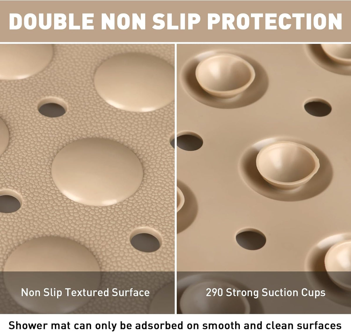 Shower Mat Non Slip: 35.4 x 23.6 Inch Extra Large TPE Shower Mats for Inside Shower - Anti Slip