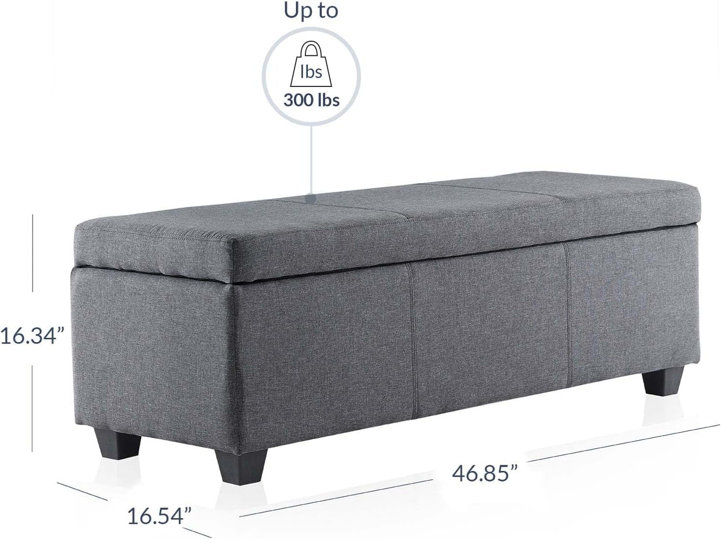 BELLEZE Storage Ottoman, 47 Inch Bench Bedroom Bench with Safety Close Hinge, Extra Long Ottoman