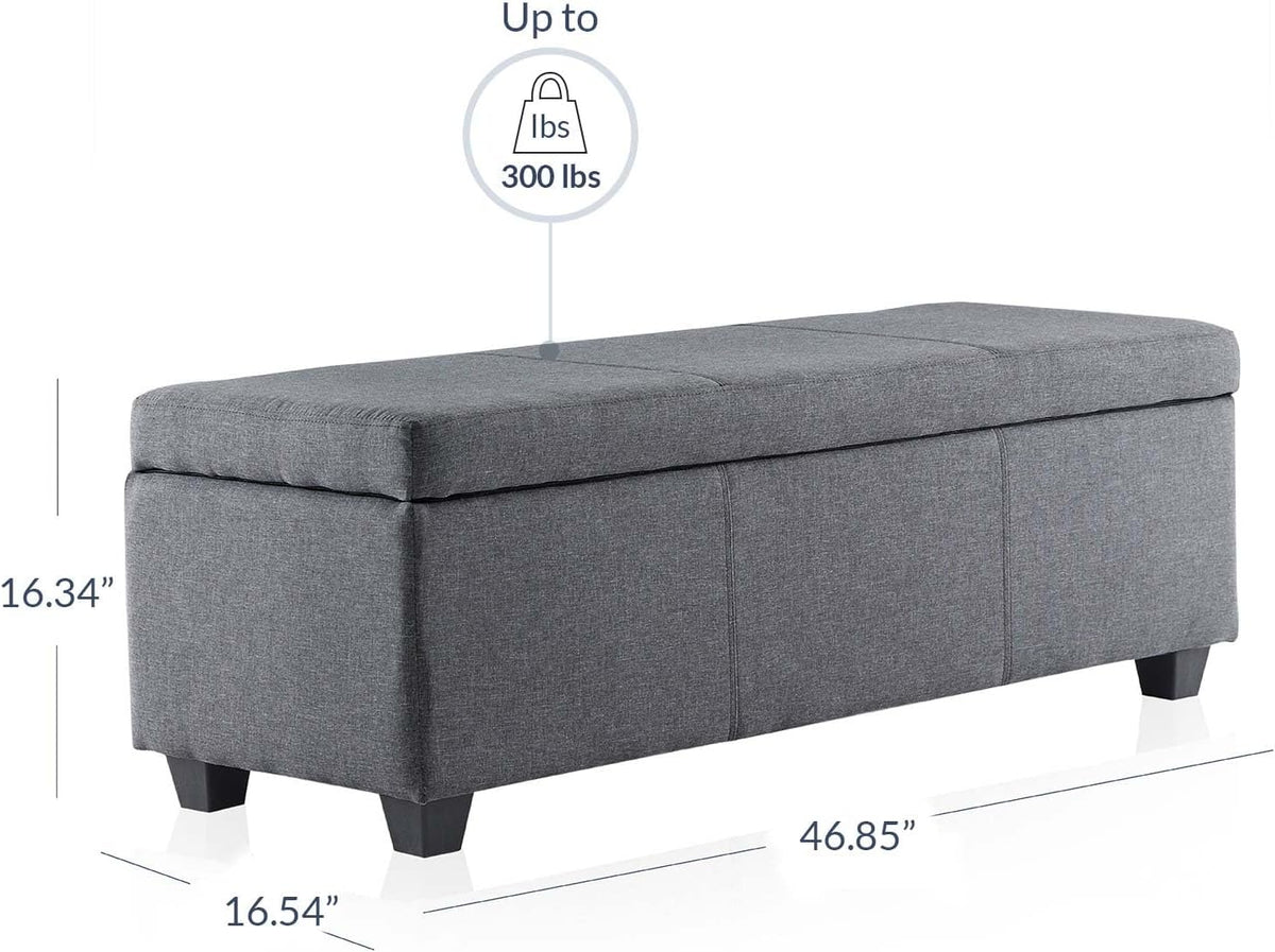 BELLEZE Storage Ottoman, 47 Inch Bench Bedroom Bench with Safety Close Hinge, Extra Long Ottoman
